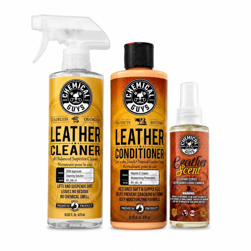 [LEATHER_KIT_Aromatizante] Kit Cuero Auto Limpia Acondiciona Y Aromatiza Chemical Guys