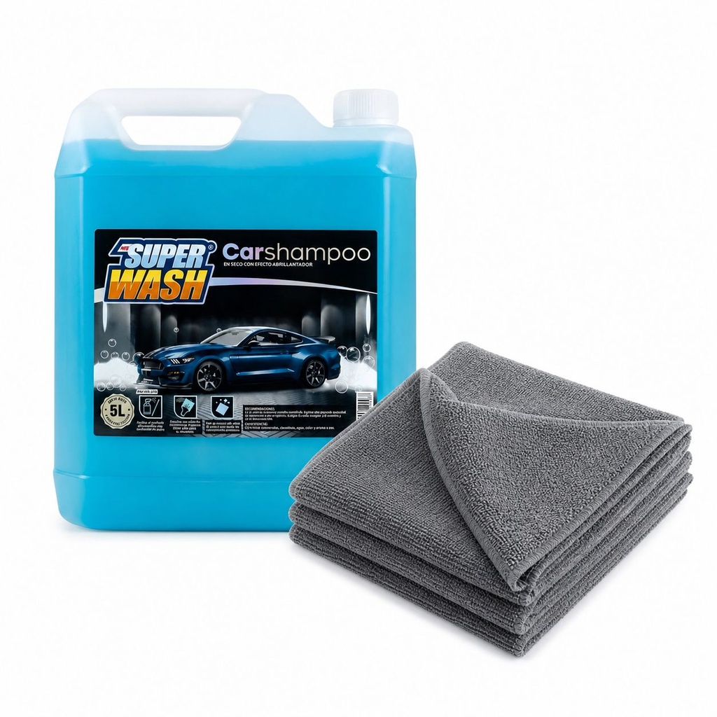 Kit Shampoo Lavado Seco Auto Super Wash + Paños Microfibra